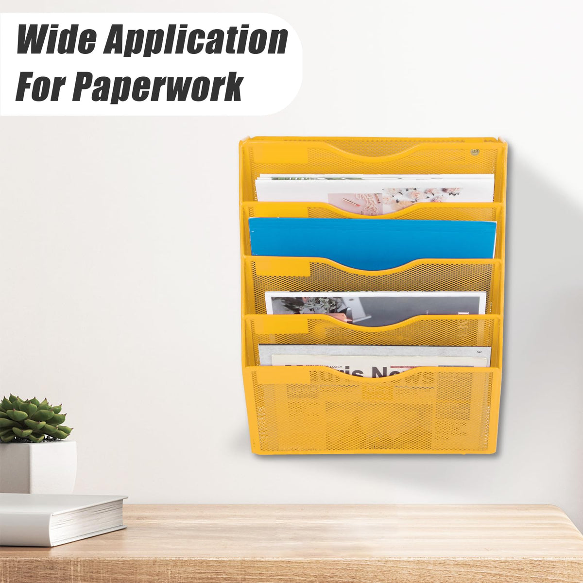 EASEPRES 5 Pocket Mesh Hanging Wall File Organizer, Wall Mounted Mail Paper Document Folder Holder
