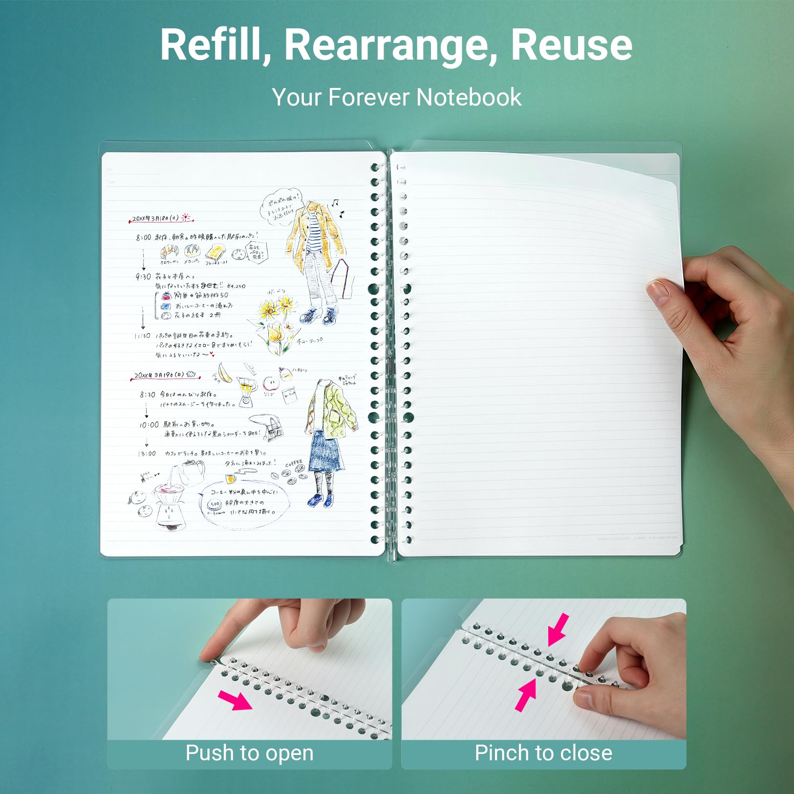 Kokuyo Campus 3 Pack Spiral Binder Notebooks, B5 Refillable Notebooks Smart Ring Binder 25 Sheets