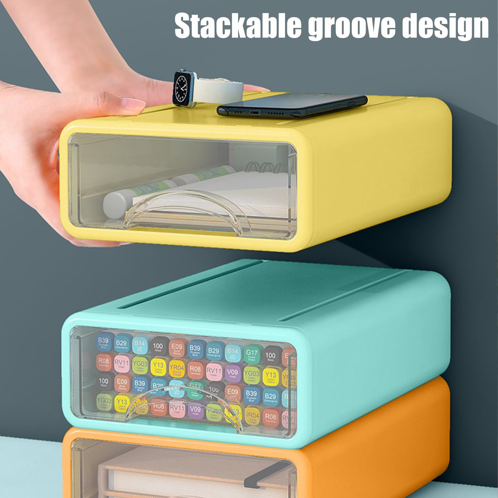 Desk Organizer with Drawers, Stackable Storage Drawers with Compartments Desktop Organization for