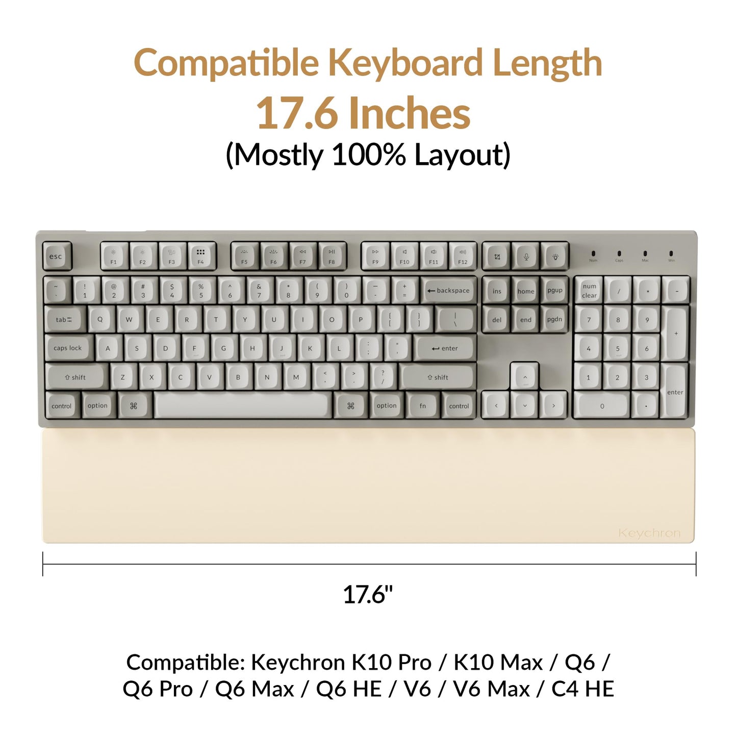 Keychron Retro Cream Silicone Wrist & Palm Rest, 17.6" Full Size for K10 Pro / K10 Max / Q6 / Q6