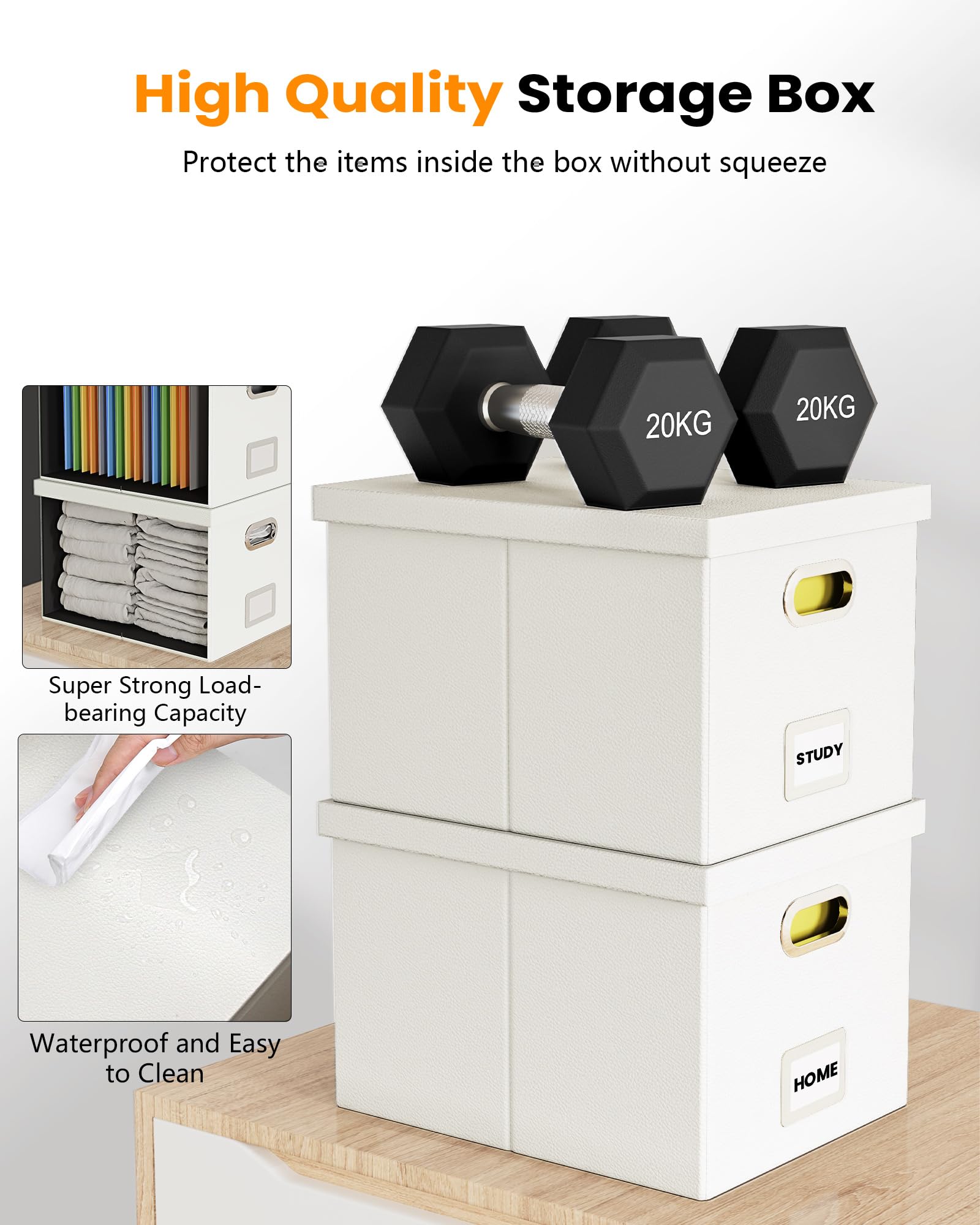Oterri 2 Pack File Storage Organizer Box,Filing Box,Portable File Box with Lid,Fit for Letter/Legal