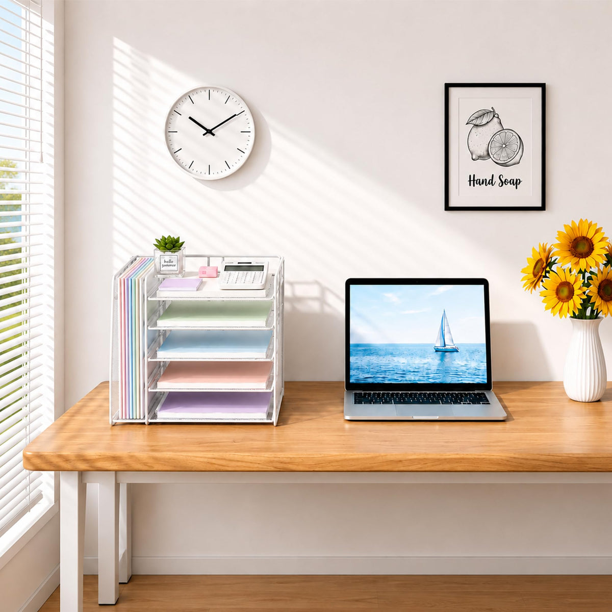 OPNICE Desk Organizer, 5-Tier Paper Organizer Letter Tray, White