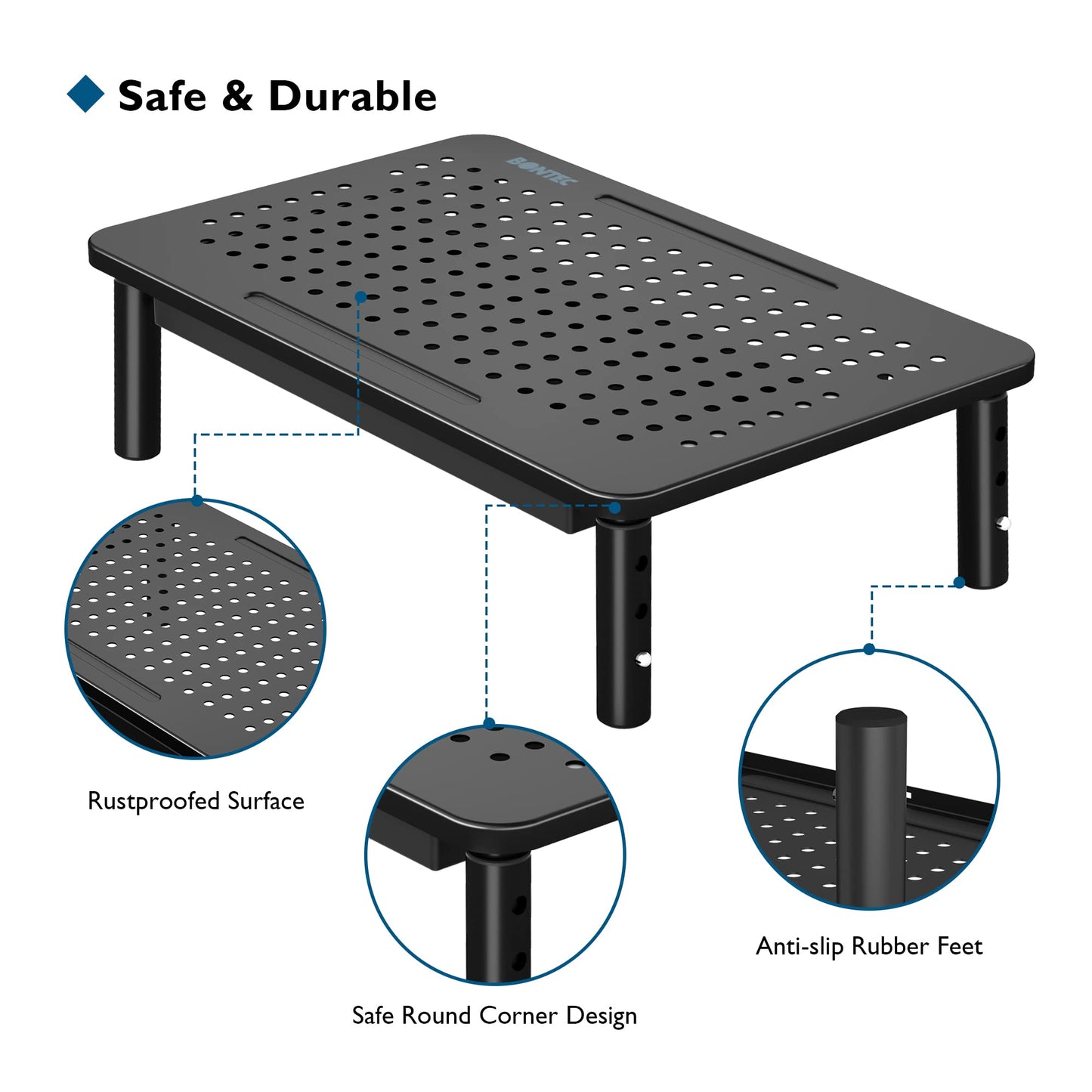 BONTEC 1 Pack Adjustable Monitor Stand Riser with Drawer, Supports 44lbs