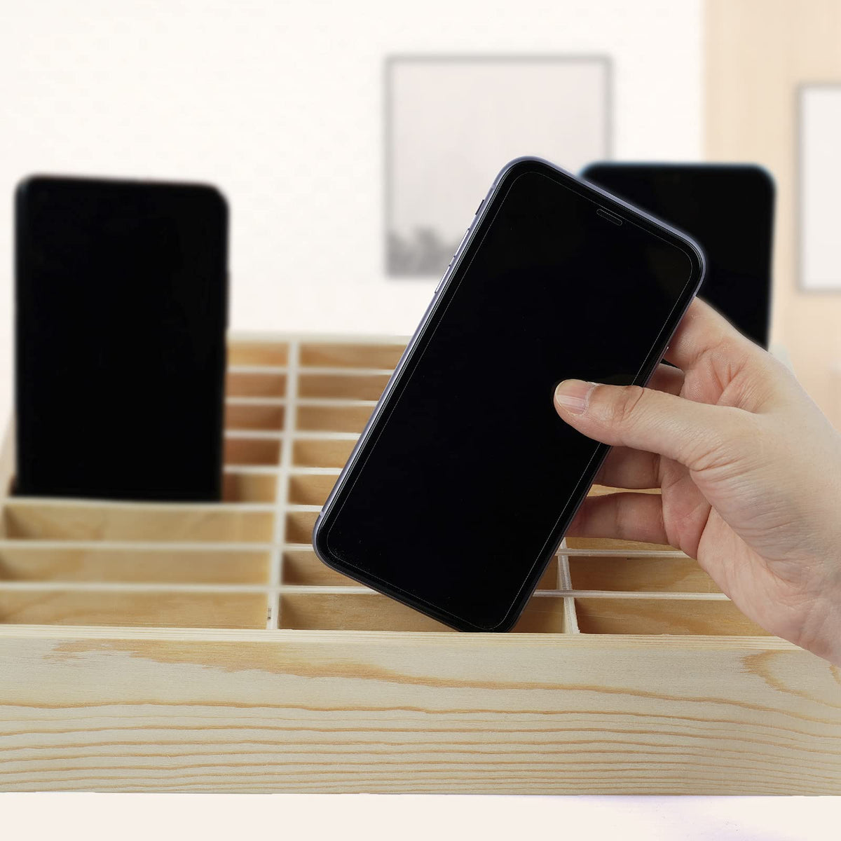 Ozzptuu 36-Grid Wooden Cell Phone Holder Desktop Organizer