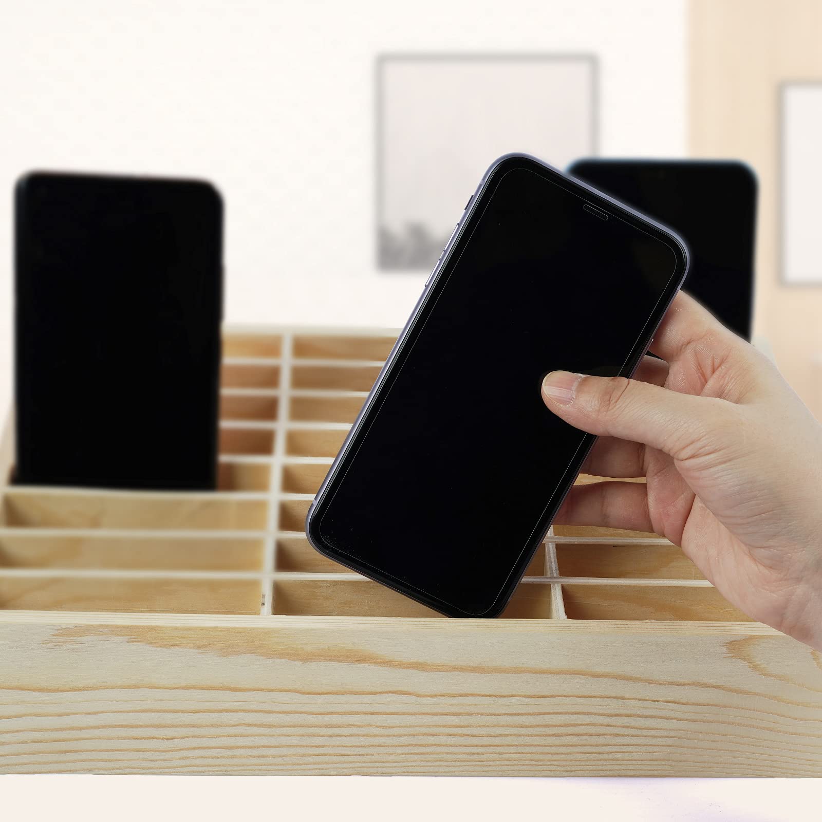 Ozzptuu 36-Grid Wooden Cell Phone Holder Desktop Organizer