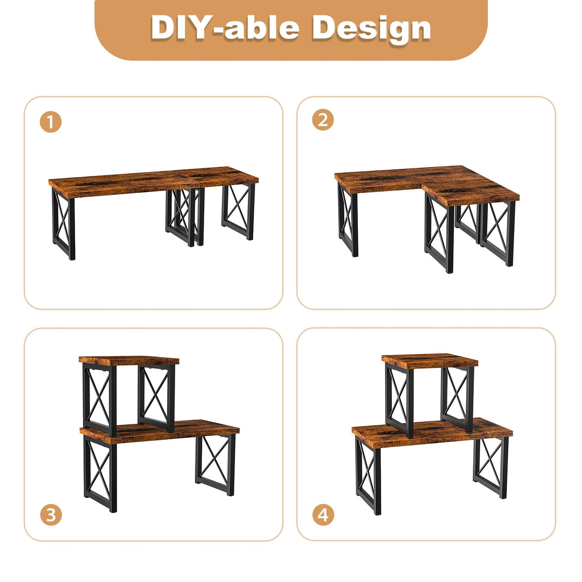 HavenlyYouth Desk Shelf, 2 Tier Wood Desktop Bookshelf, Adjustable Freestanding Stackable Desk
