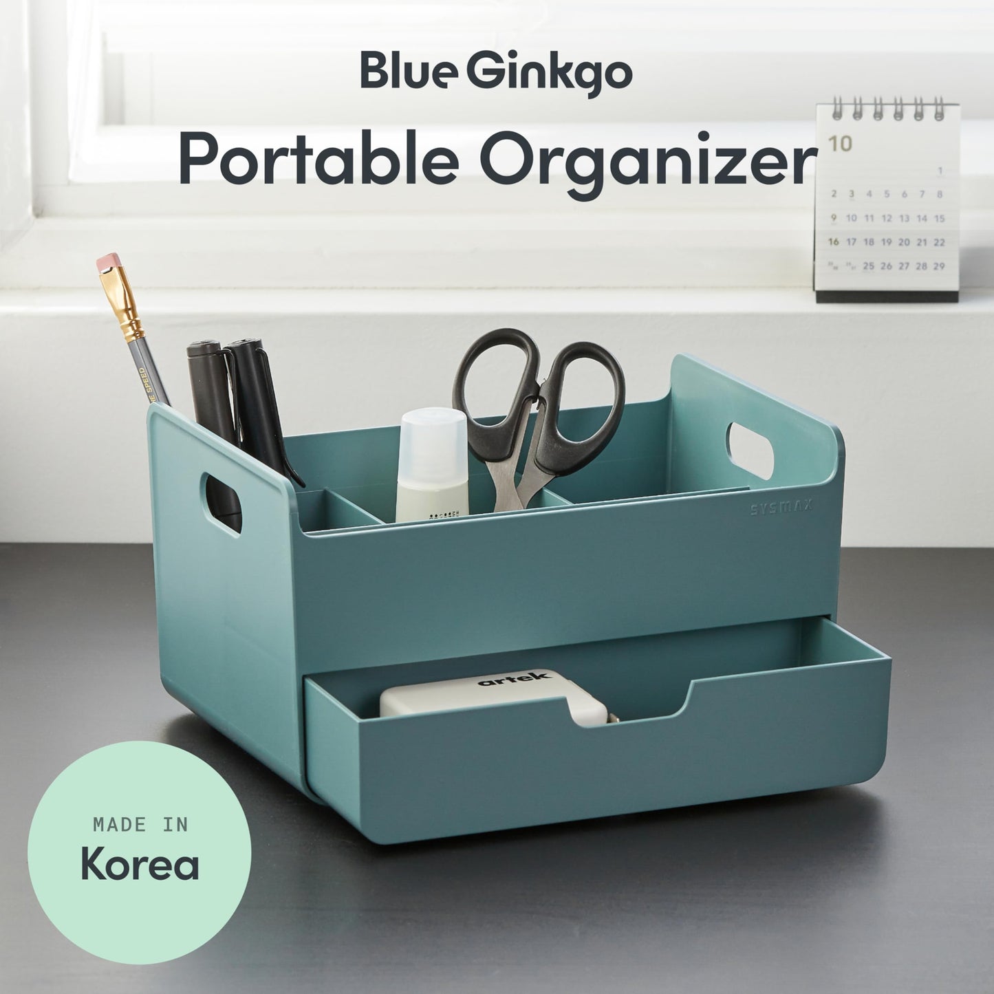 BLUE GINKGO Portable Desk Organizer, Green, Made in Korea