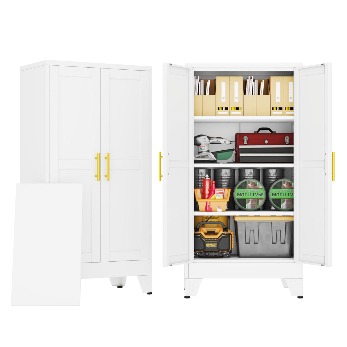 PAOFIN Metal Storage Cabinet with 2 Doors and 3 Adjustable Shelves, Metal Garage Storage Cabinets