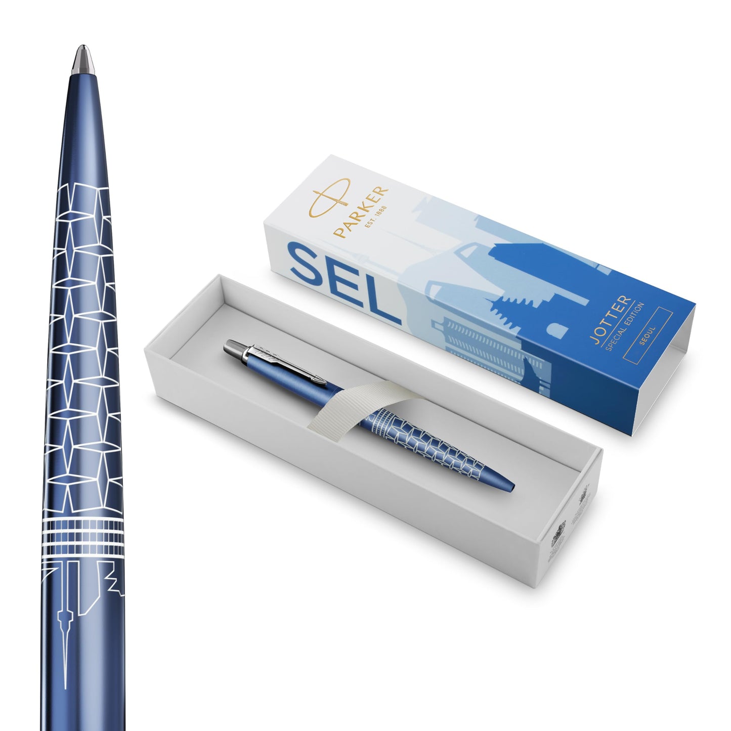 Parker Jotter Ballpoint Pen | Special Edition | Seoul Blue with Chrome Trim | Medium Point | Blue