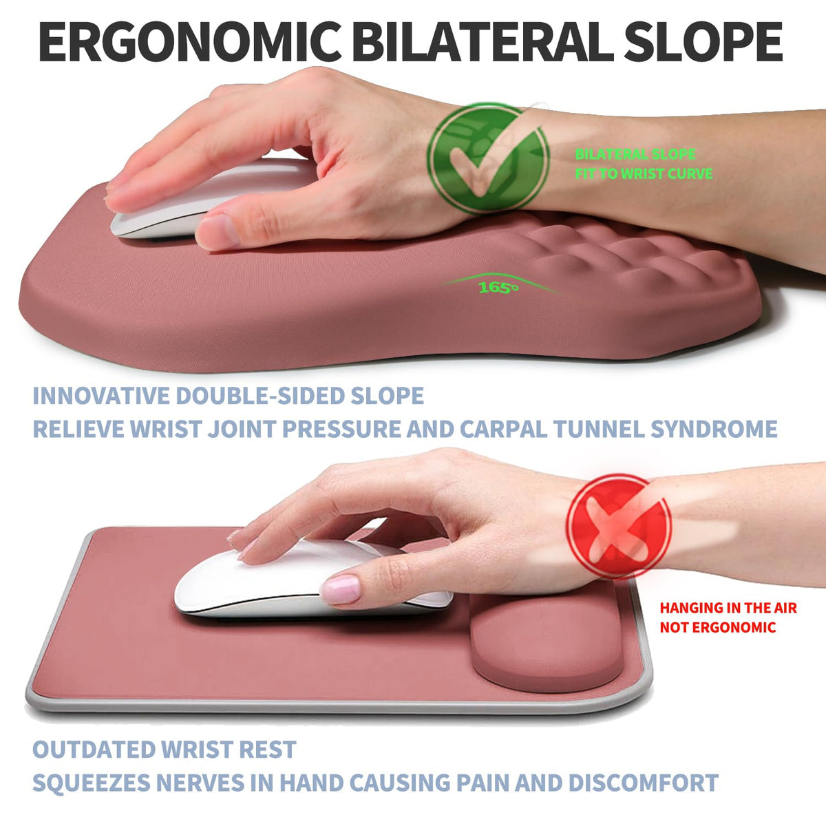 Gleamtide Ergonomic Raised Mouse Pad Wrist Support with Bilateral Slope Memory Foam Mousepad for