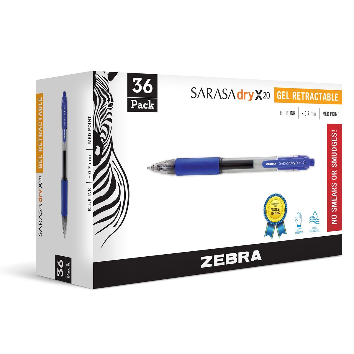 Zebra Pen SARASA X20 Retractable Gel Pen, Blue Ink, 0.7mm, 36-Pack