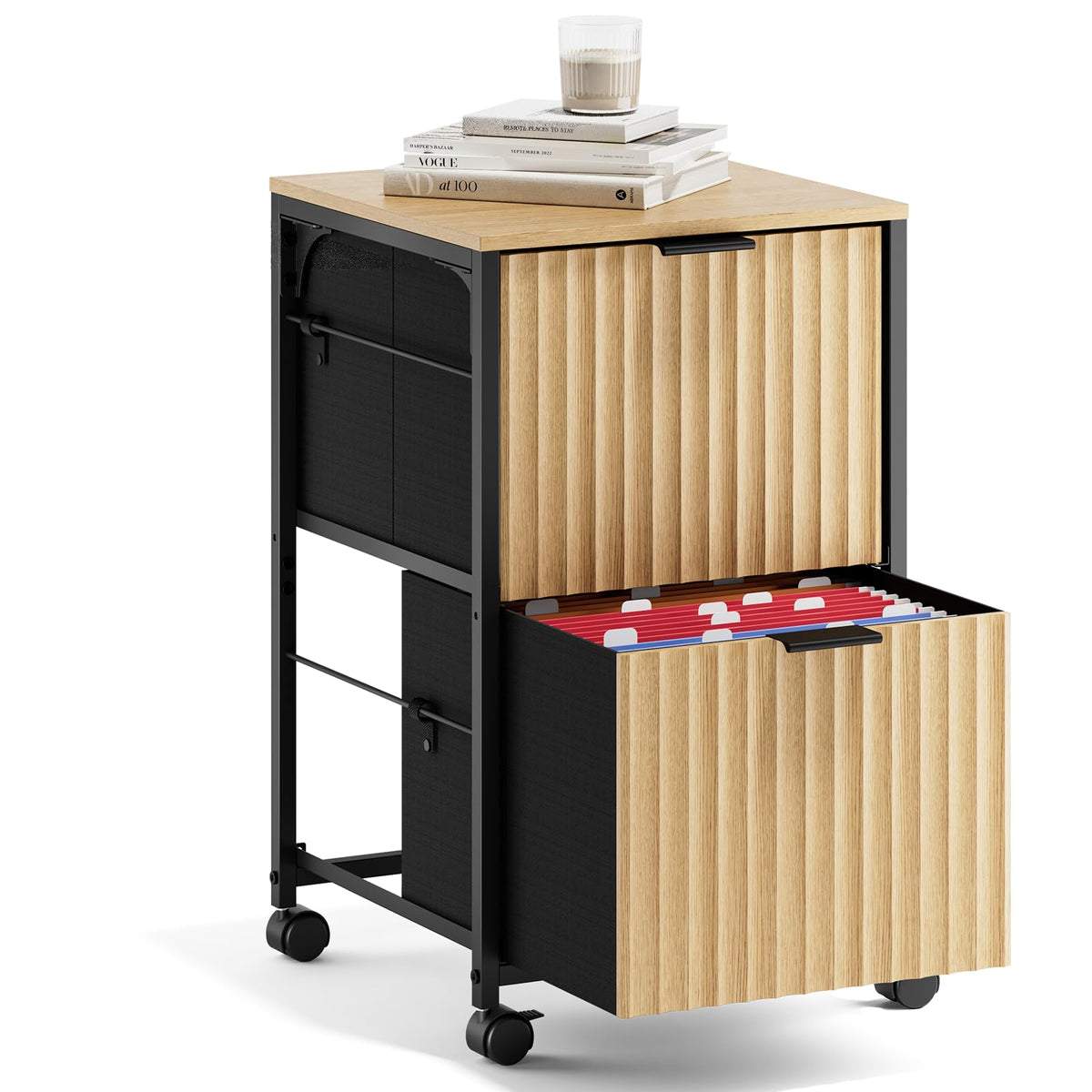 Bonnlo 2 Drawer Mobile File Cabinet, Rolling Fluted Filing Cabinet Under Desk File Cabinet with