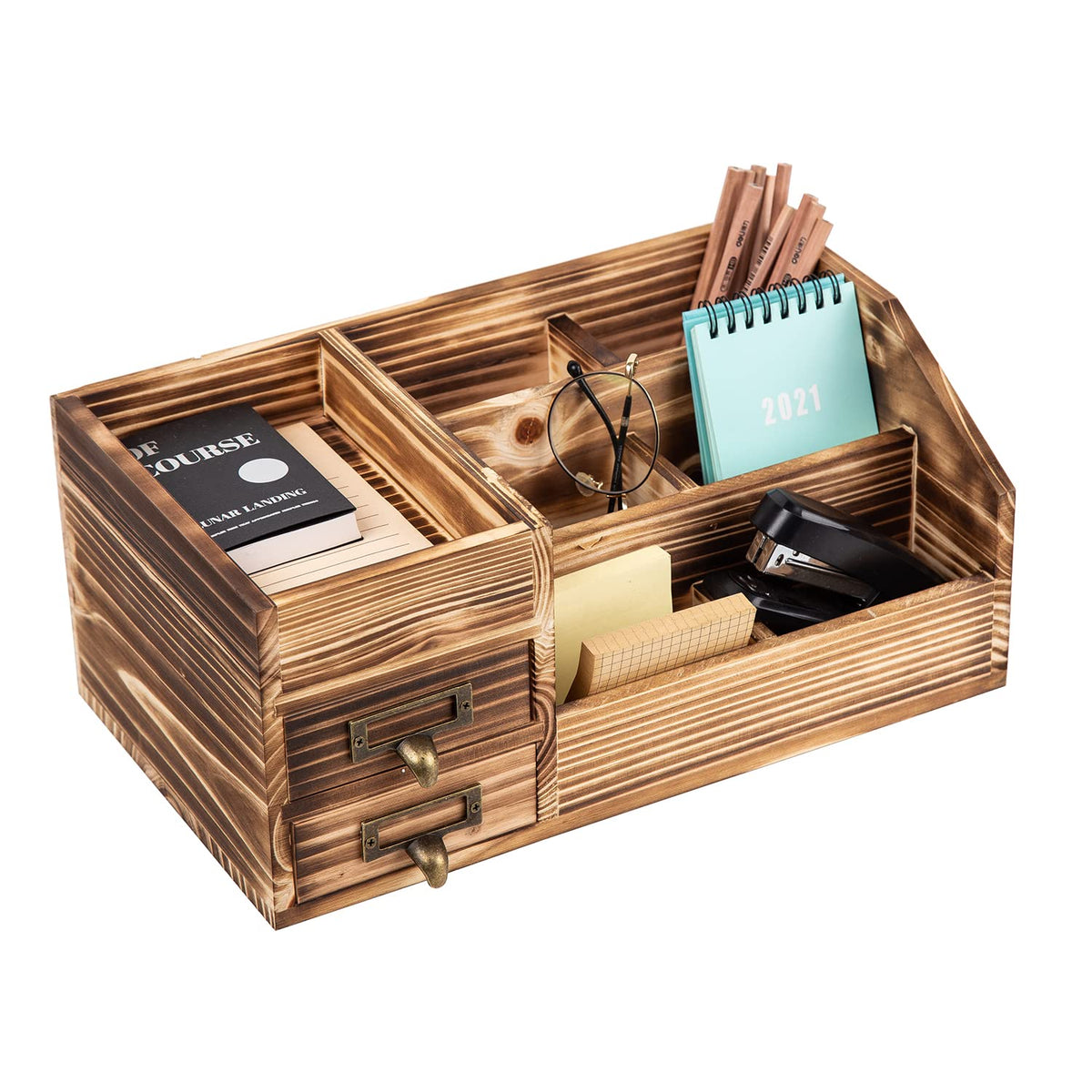 Distressed Rustic Wooden Office Desktop Drawers Organizer Wood Shelf Tabletop Home Organizer