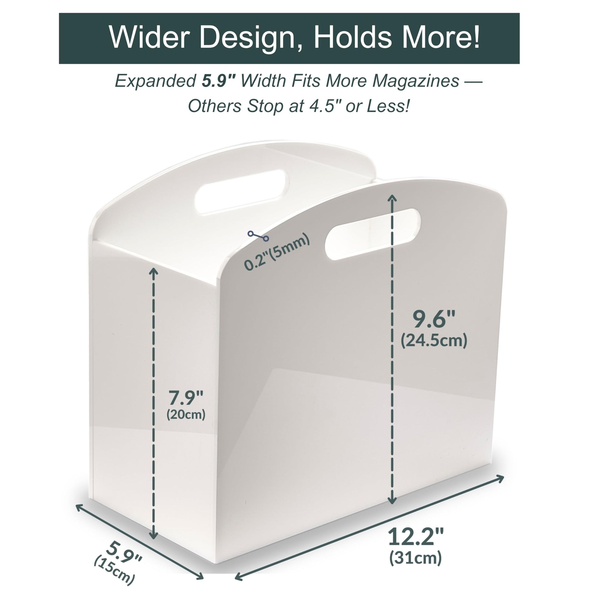 Meicloud White Magazine Holder - Acrylic Magazine Rack Floor, Newspaper Stand with handles, Modern