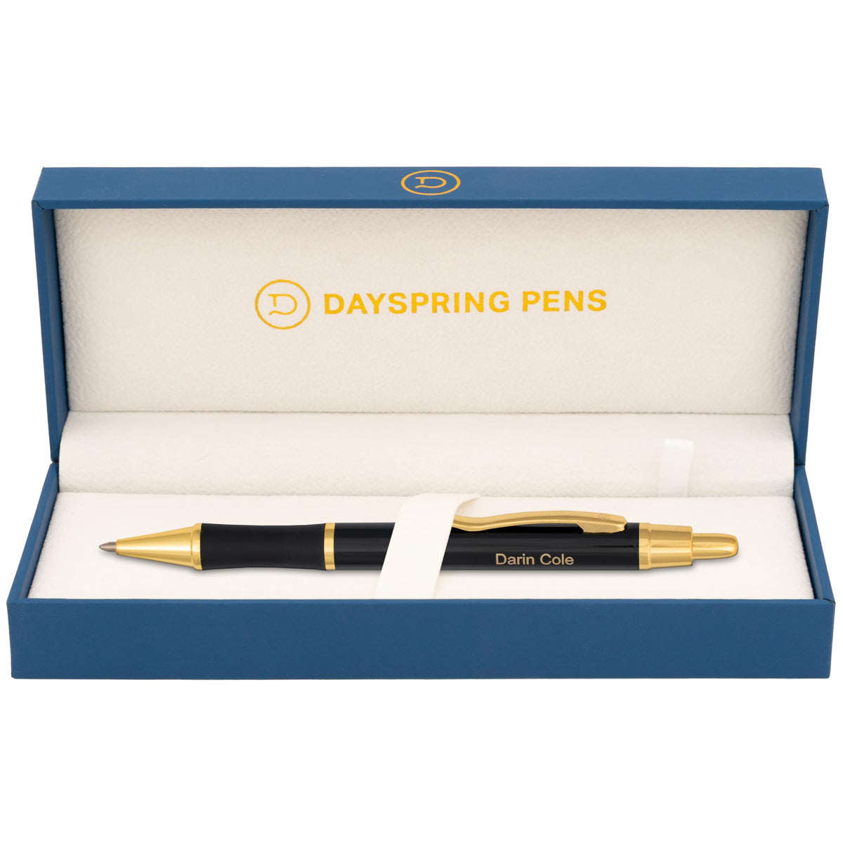 Dayspring Pens Monroe Personalized Ballpoint Pen in Black with Gold Trim