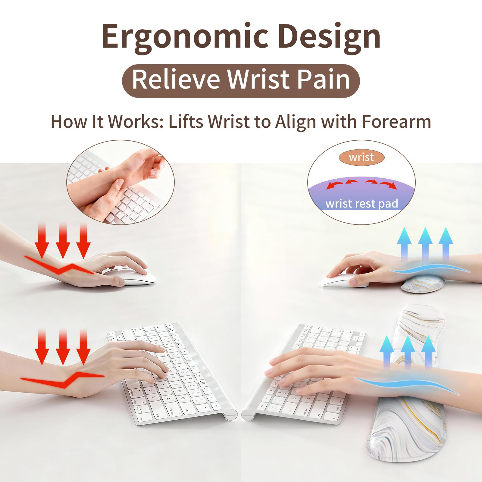 QiyI PU Leather Desk Mat Set, 4-in-1 Ergonomic Wrist Rest, Marble Stripes