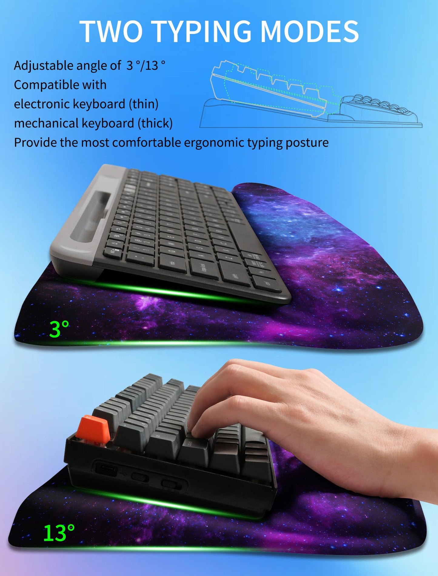 KUOSGM Ergonomic Wave Wrist Rest with Keyboard Stand, Cushioned Palm Rest, Comfortable Integrated