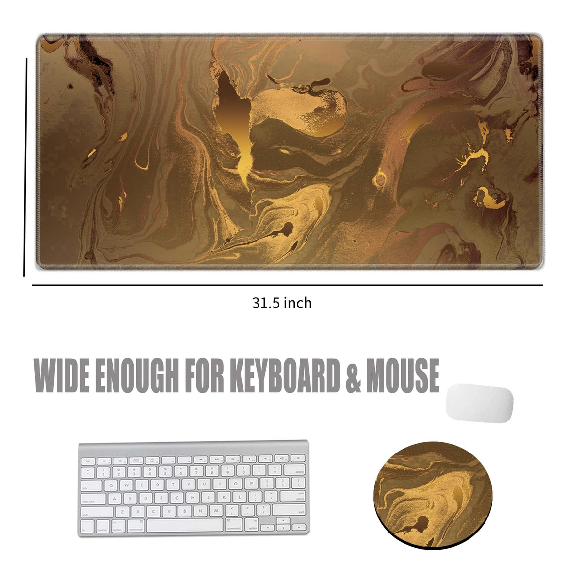 Large Mouse Pad Gold Marble Mousepad Gaming Desk Mat XXL 31.5''X15.75'' Desk Pad Big Computer Mat