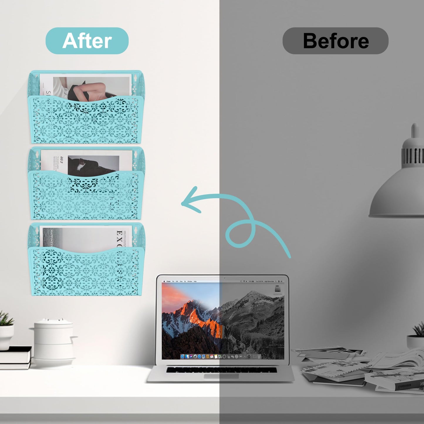 EasyPAG 3 Single Wall Mount File Organizer Vertical Metal Wall Pocket File Holder for Office, Home