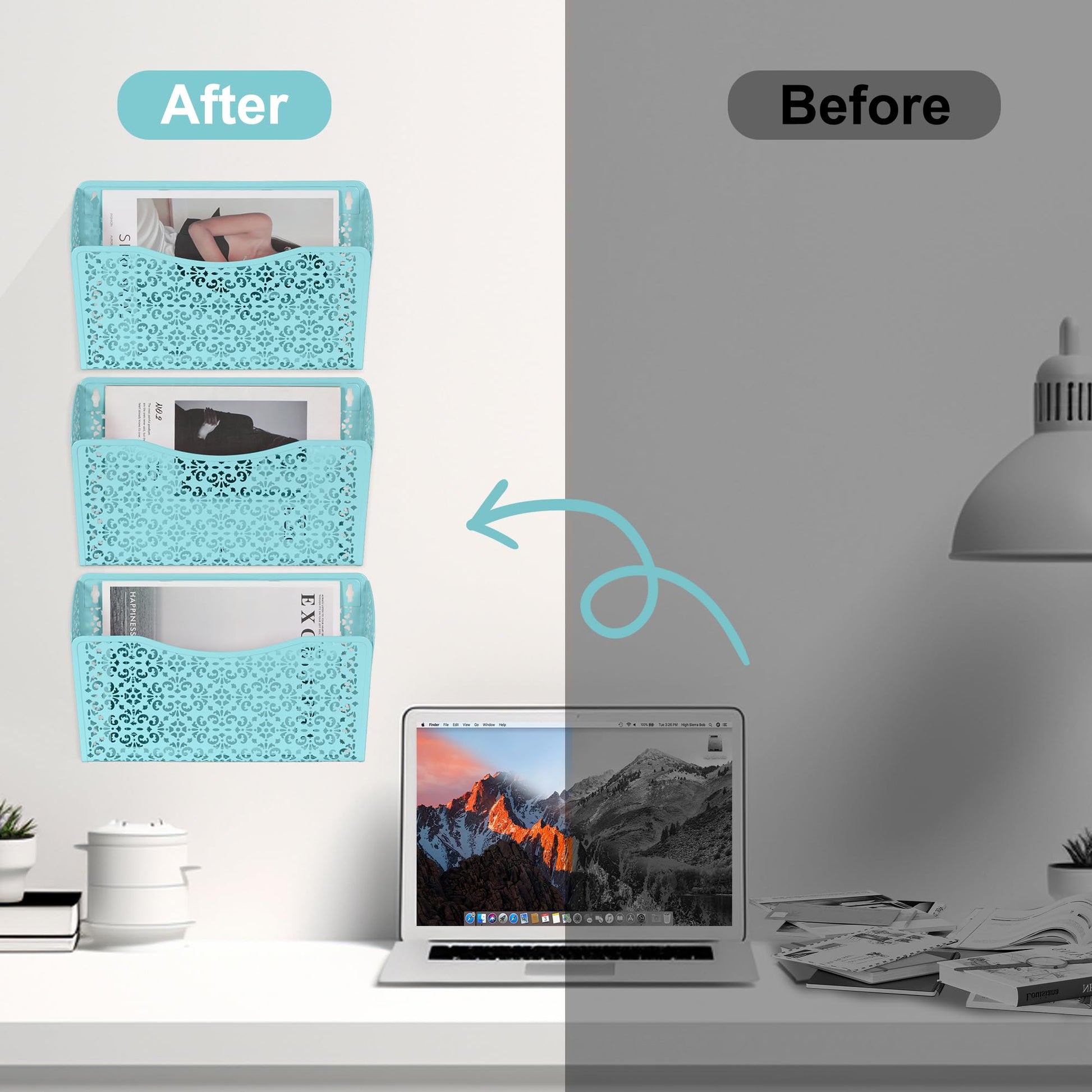 EasyPAG 3 Single Wall Mount File Organizer Vertical Metal Wall Pocket File Holder for Office, Home