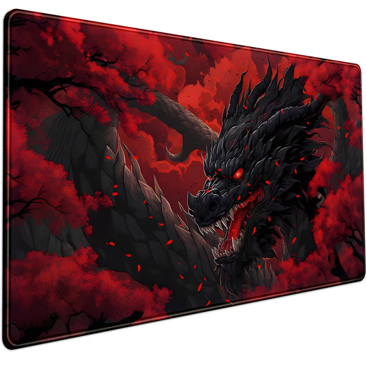 Huge Dragon Large Mouse Pad - Red and Black Mousepad, Big Full Keyboard and Mouse Pad with Stitched