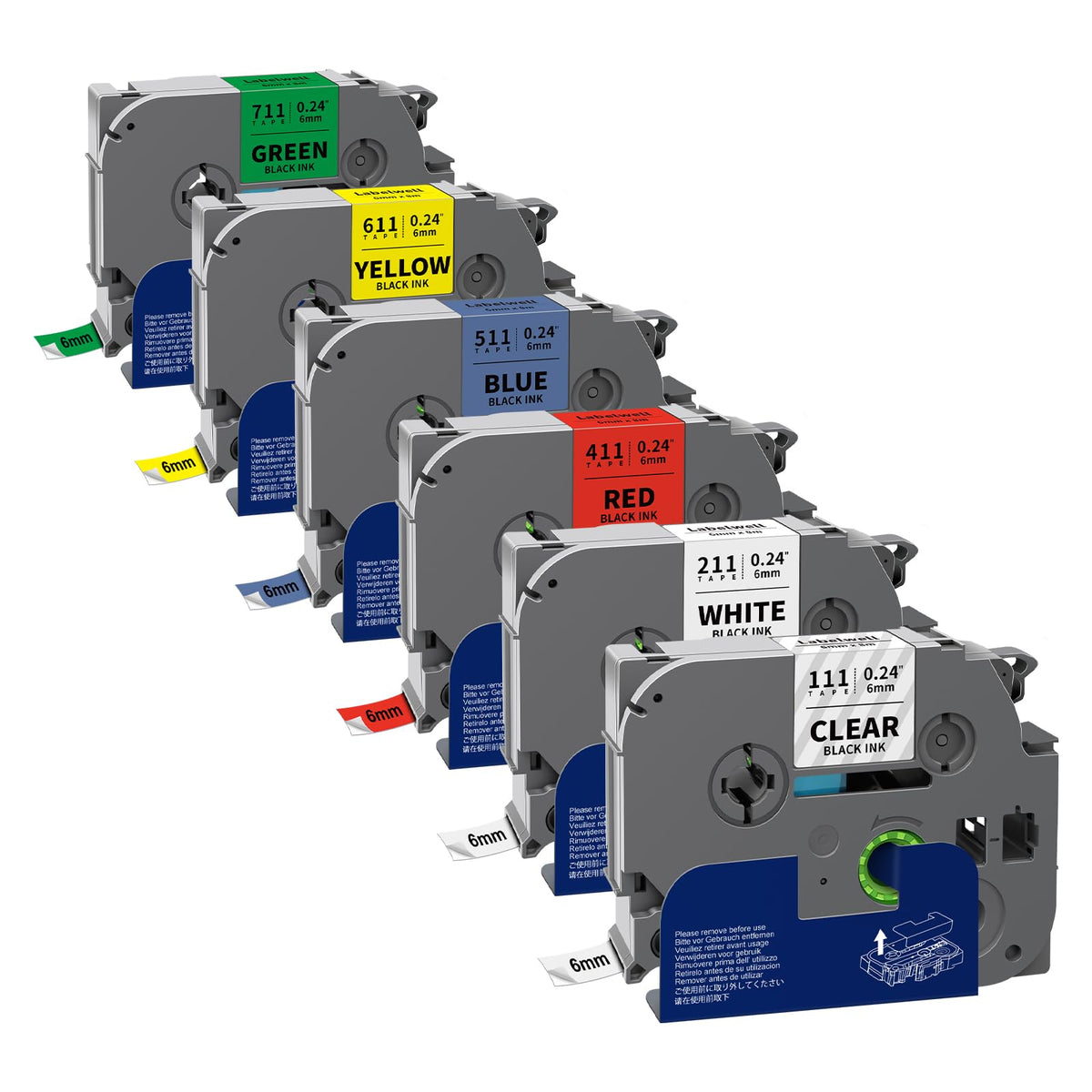 Labelwell 6-Pack TZe TZ Tape 6mm 0.23 Inch Laminated Multi Color