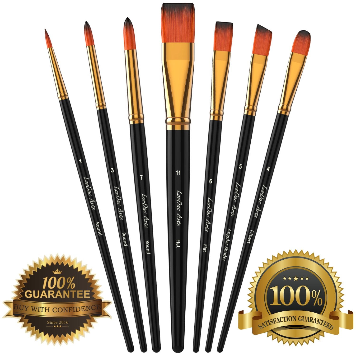 LorDac Arts Paint Brush Set, 7 Artist Brushes for Painting with Acrylic, Gouache, Oil and