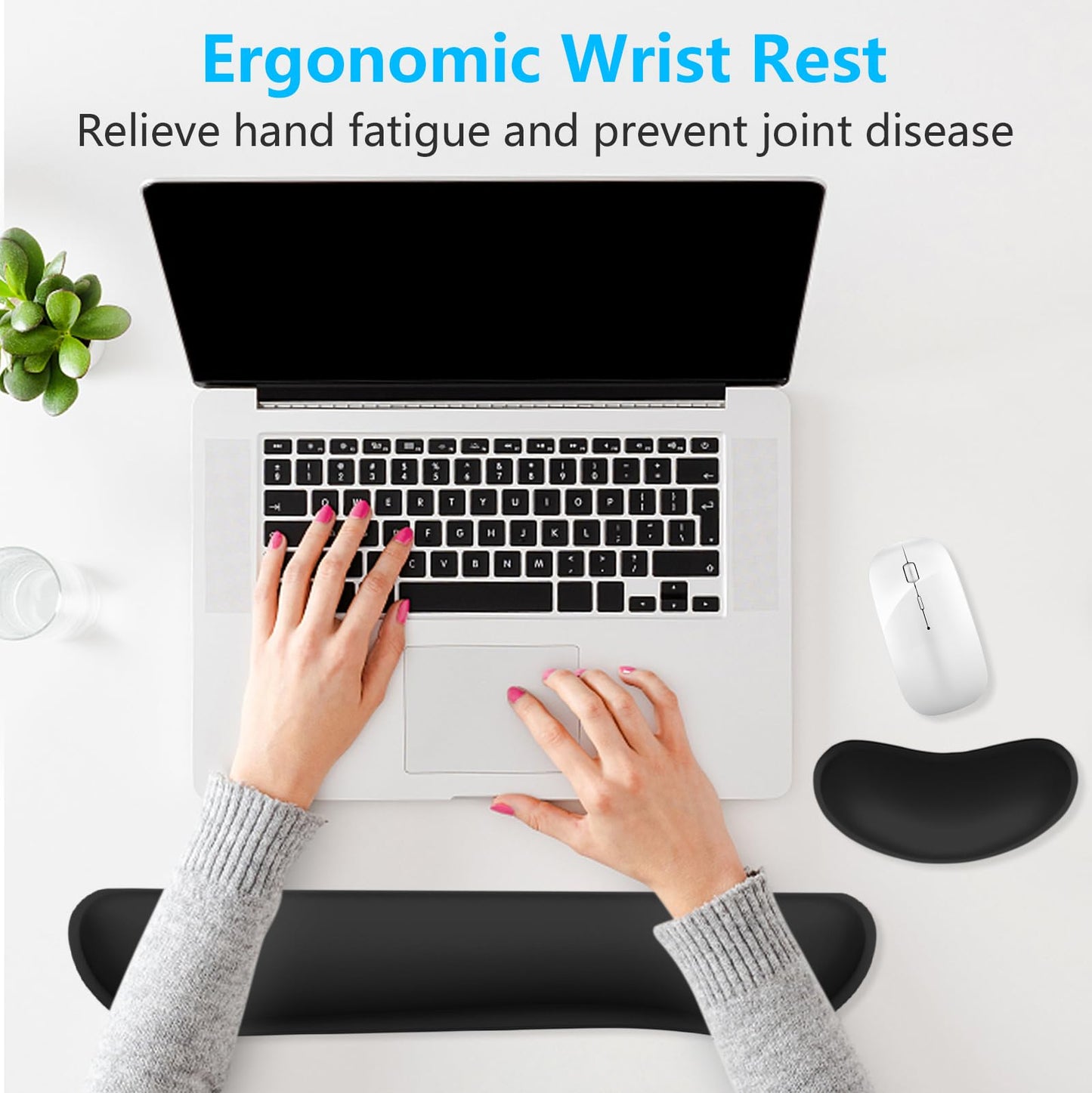 Dapesuom Enlarge Keyboard Wrist Rest, Memory Foam Wrist Cushion for Desk Mats Support, Cute Typing