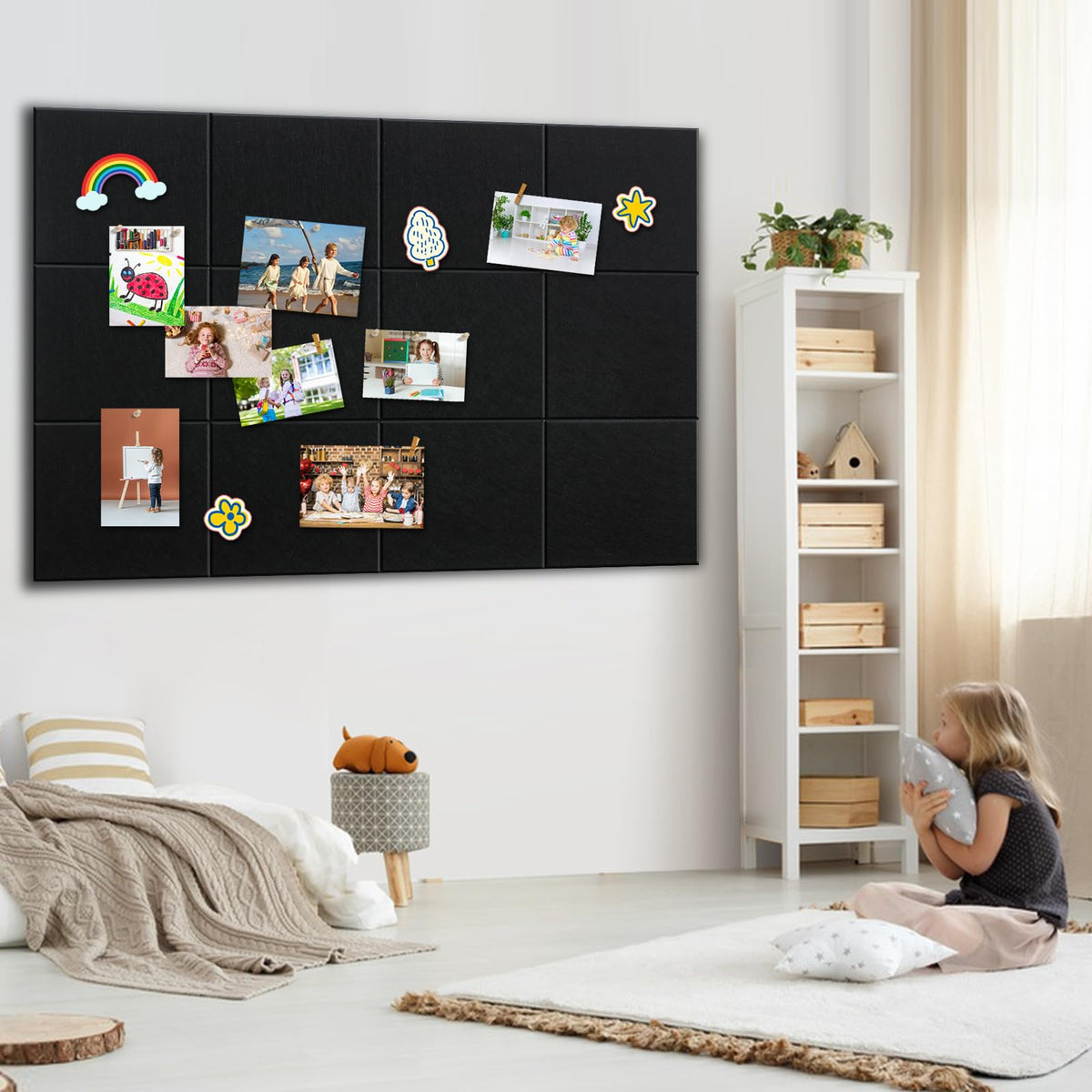 Bounmer Large Cork Bulletin Board - 48" x 36" Cork Board for Walls - 12 Pack Felt Tiles, 60