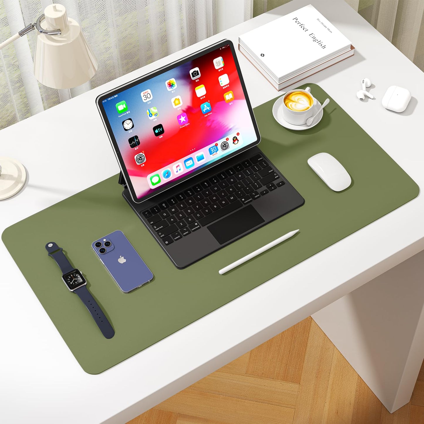 Leather Desk Pad Protector, Waterproof Mouse Pad, PU Desk Mat, Office Desk Cover, Desk Writing Mat