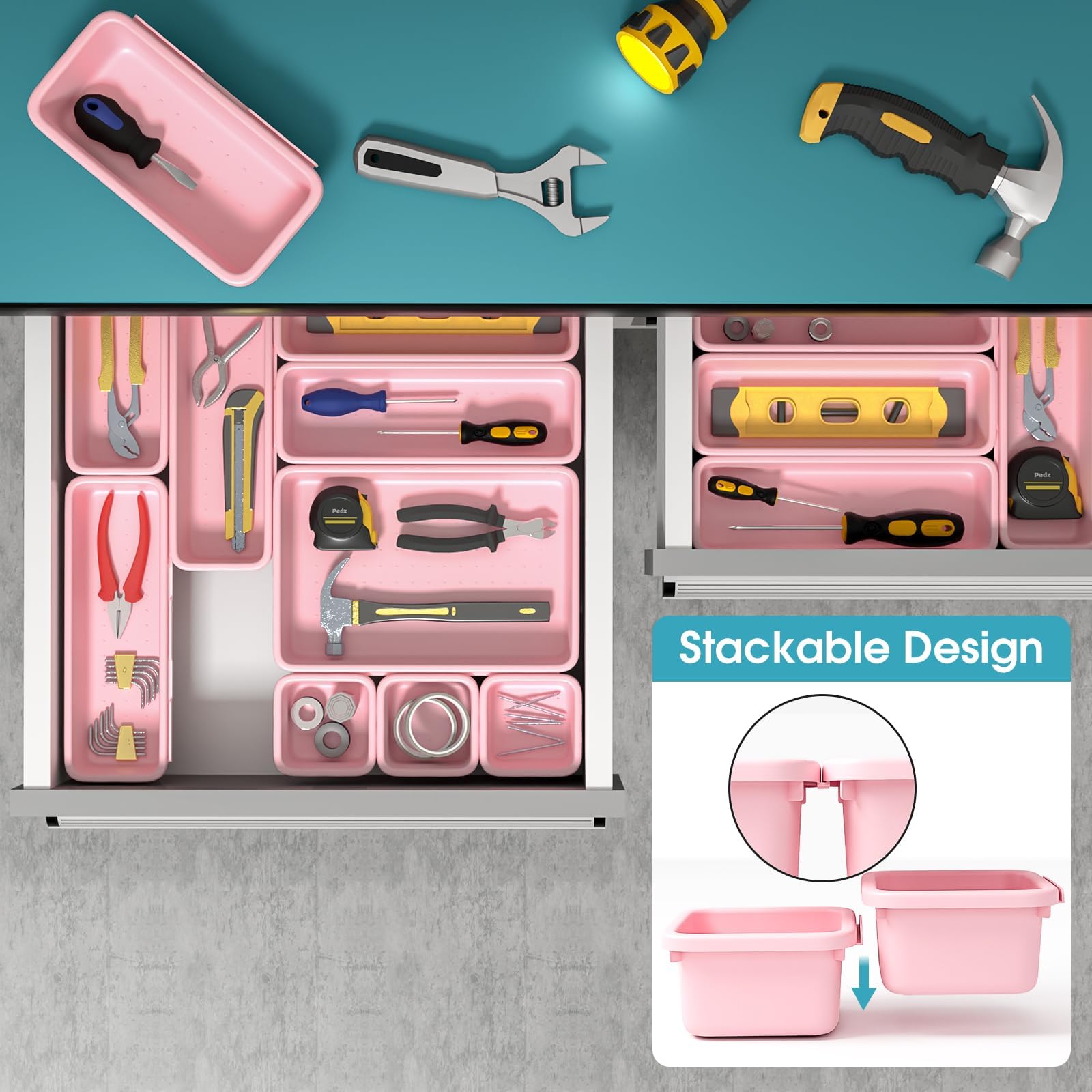 16 PCS Drawer Organizer Set, 4 Size Makeup Drawer Divider Organizer With Non-Slip Pads