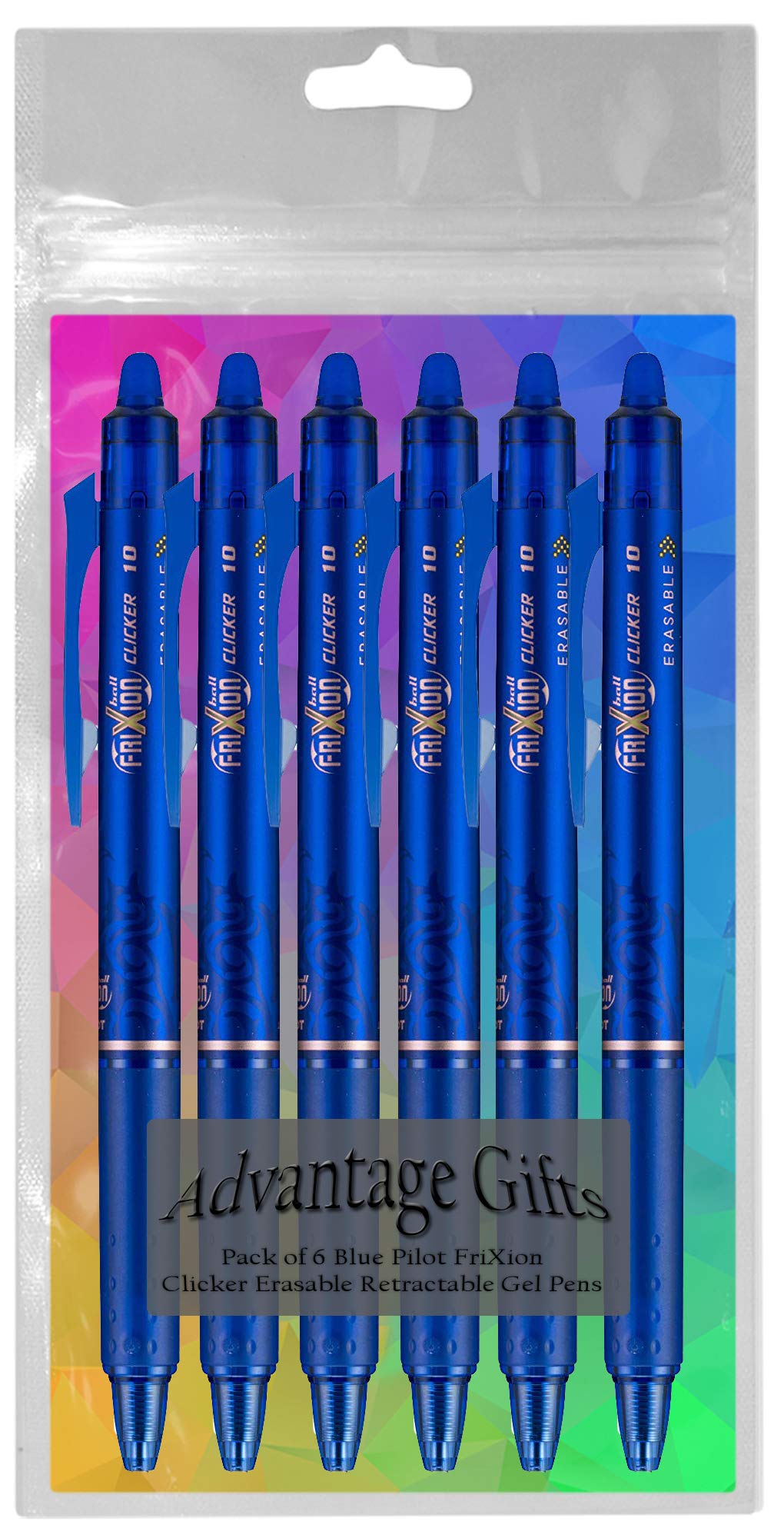 Clicker Retractable Erasable Gel Pen, Blue, Bold Point, 6-pk;