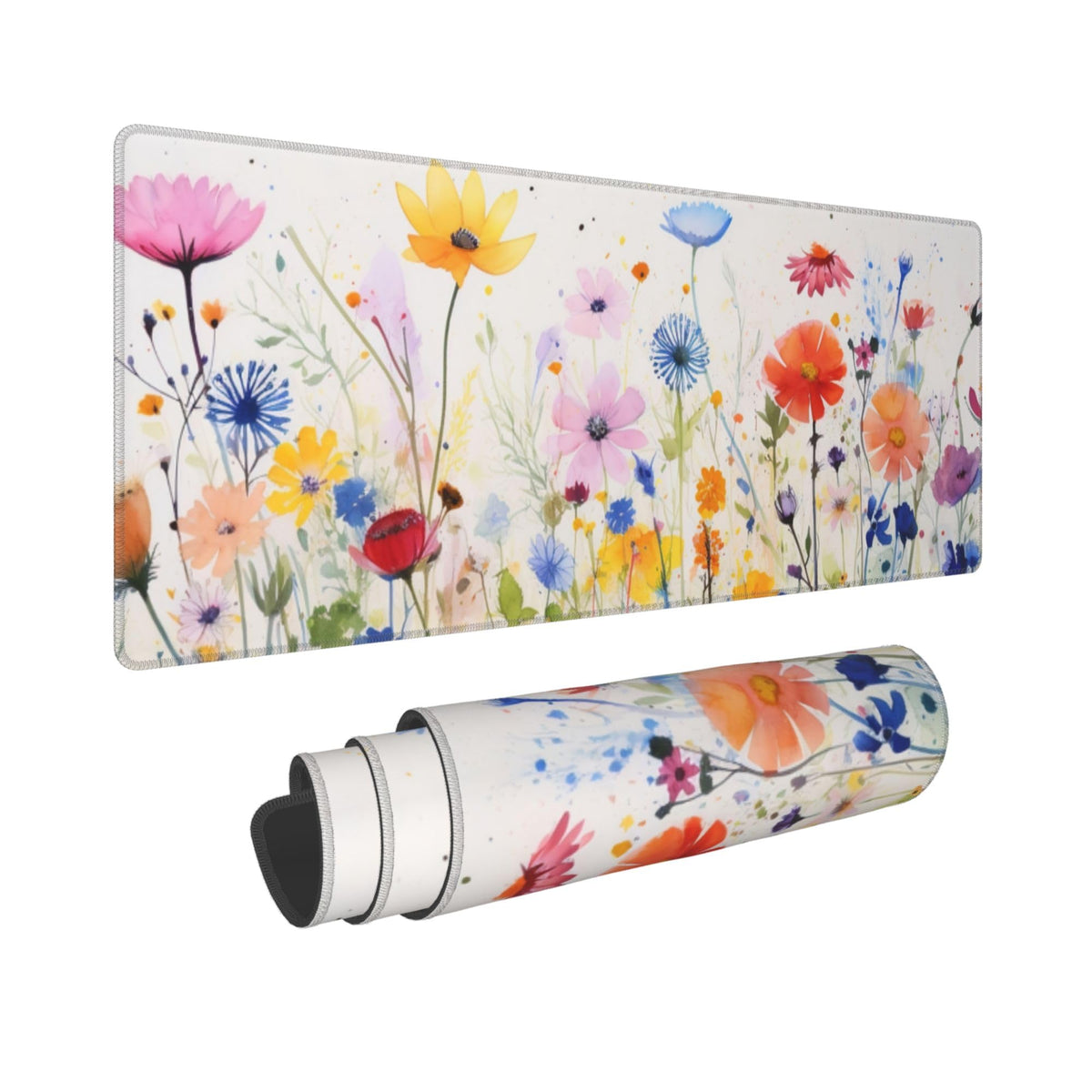 Cute Wildflowers Pattern Mouse Pad 31.5 x 12 Inch, Non-Slip Rubber Base, Ergonomic Design for Pain