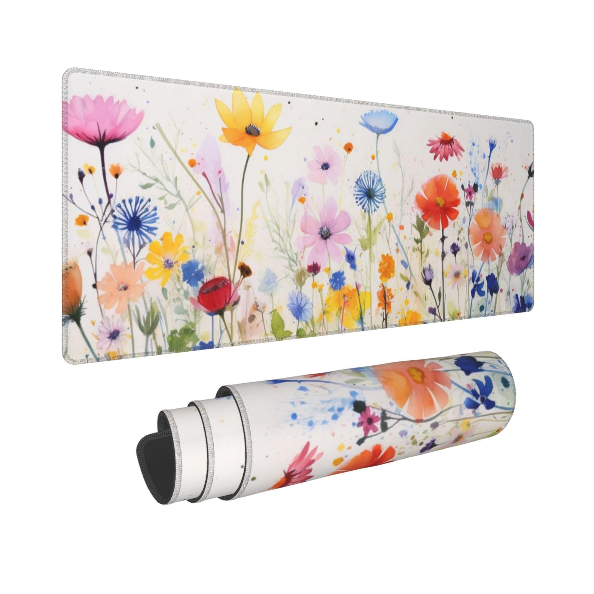 Cute Wildflowers Pattern Mouse Pad 31.5 x 12 Inch, Non-Slip Rubber Base, Ergonomic Design for Pain