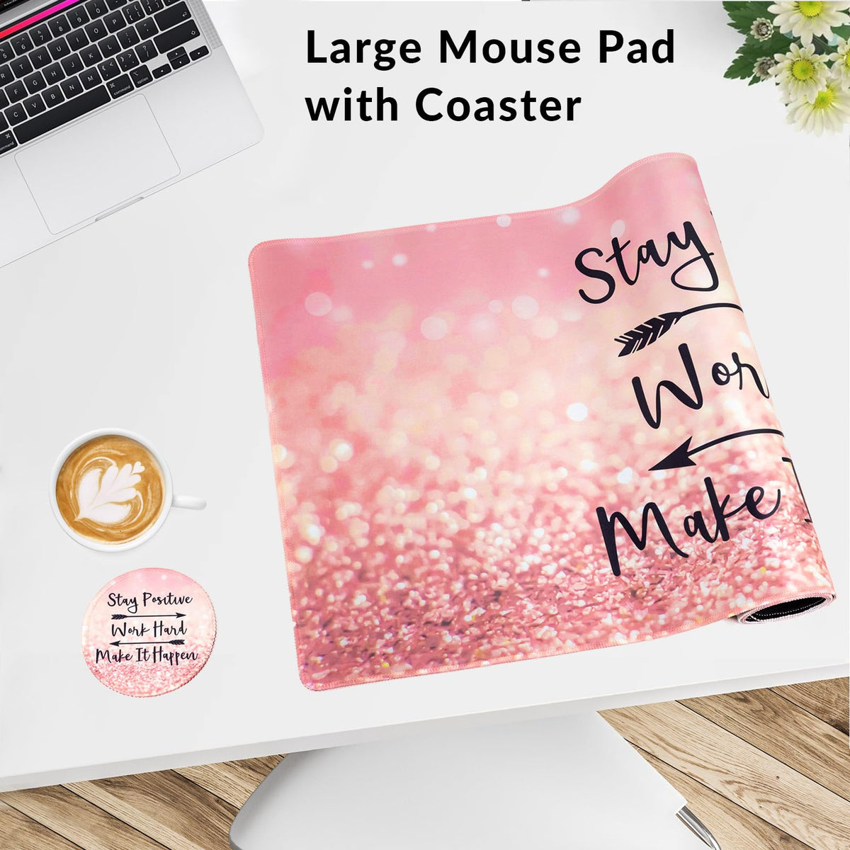 Large Gaming Mouse Pad with Coaster,Desk Matt for Desktop,Desk Mat-Pink