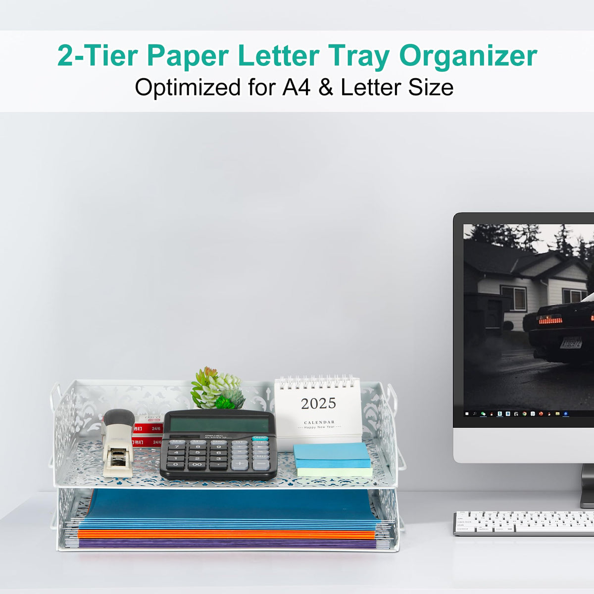 EasyPAG Paper Organizer for Desk 2 Tier Stackable Paper Tray for A4 Legal Size Folders Metal File