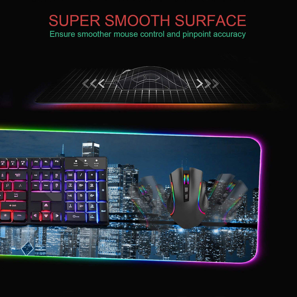 RGB Gaming Mouse Pad with Coffee Coaster, XXL Large Glowing LED Mousepad, Anti-Slip Rubber Base