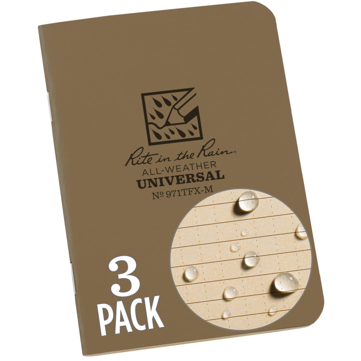 Rite in the Rain Weatherproof Mini-Stapled Notebook, 3 1/4" x 4 5/8", Tan Cover, Universal Pattern