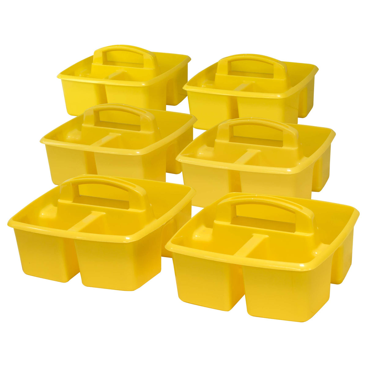 Storex 3-Compartment Small Caddy – Multipurpose Classroom Organizer with Handle, Yellow, 6-Pack