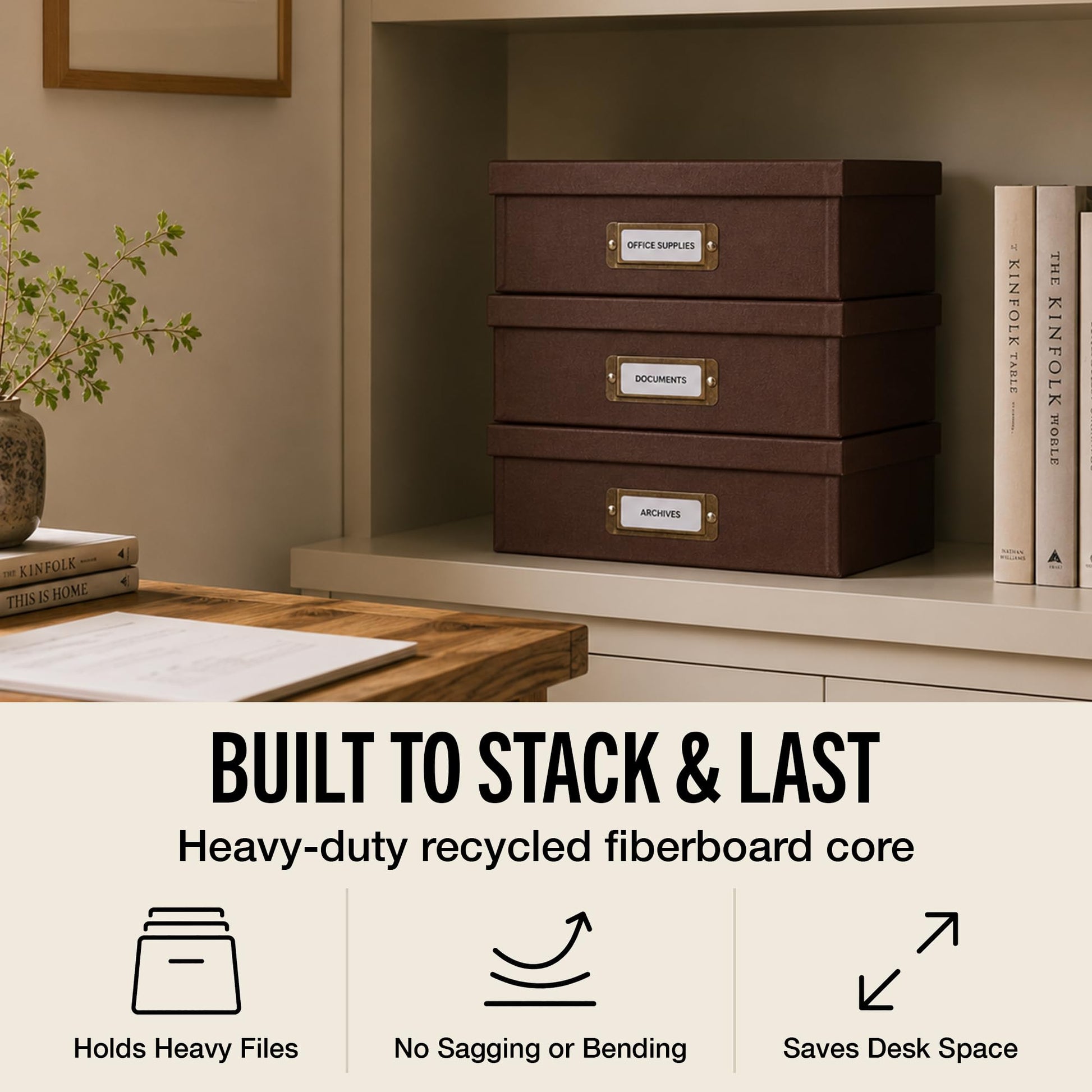 Bigso Oskar Fiberboard Document Storage Box with Lid for A4 and Letter Size Papers - Stylish