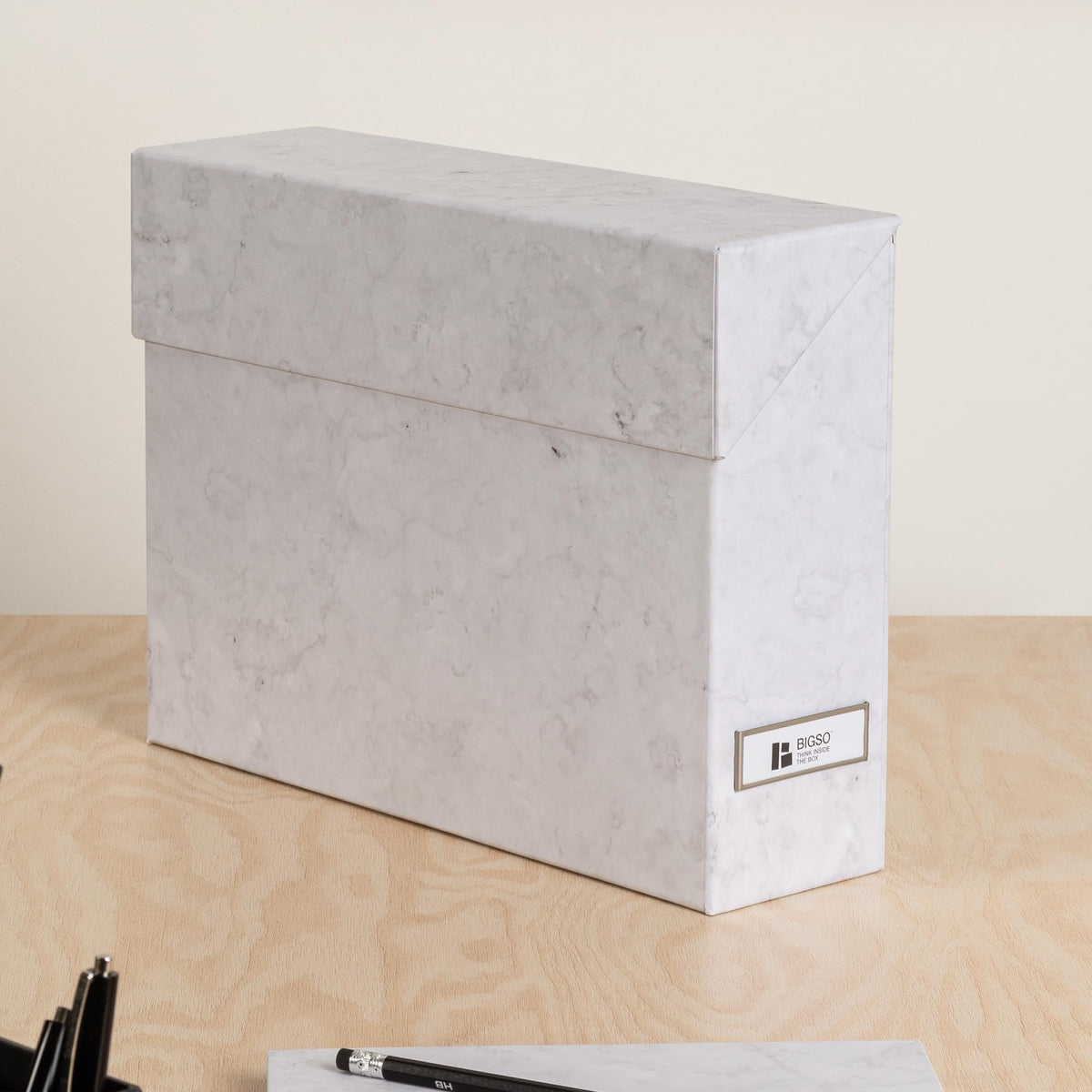 Bigso Lovisa Fiberboard Label Frame 12 File Storage Box - Paperwork Storage Box with Metal Label