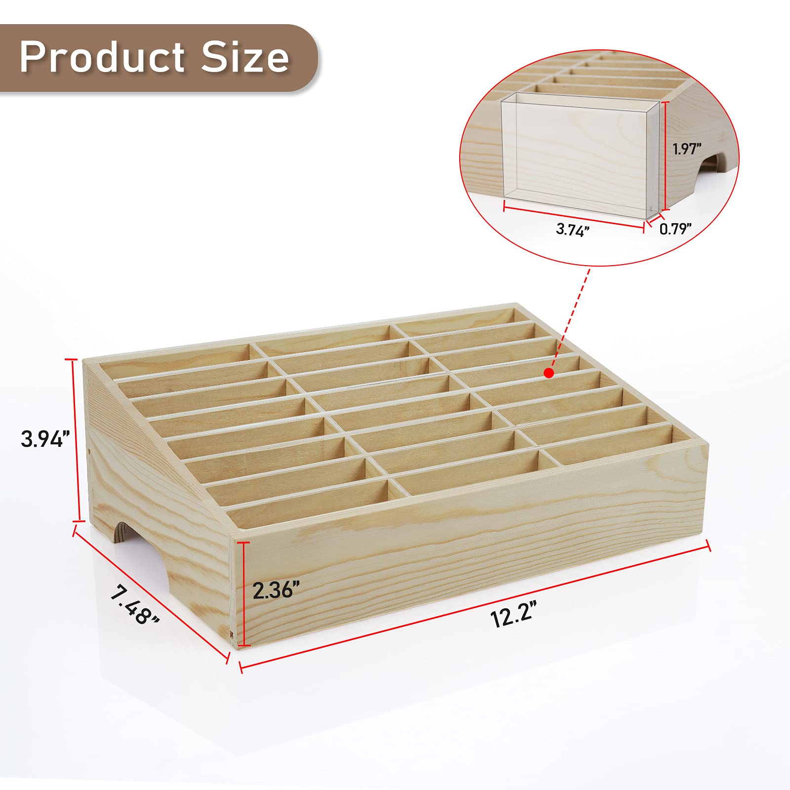 Ozzptuu 24-Grid Wooden Cell Phone Holder Desktop Organizer