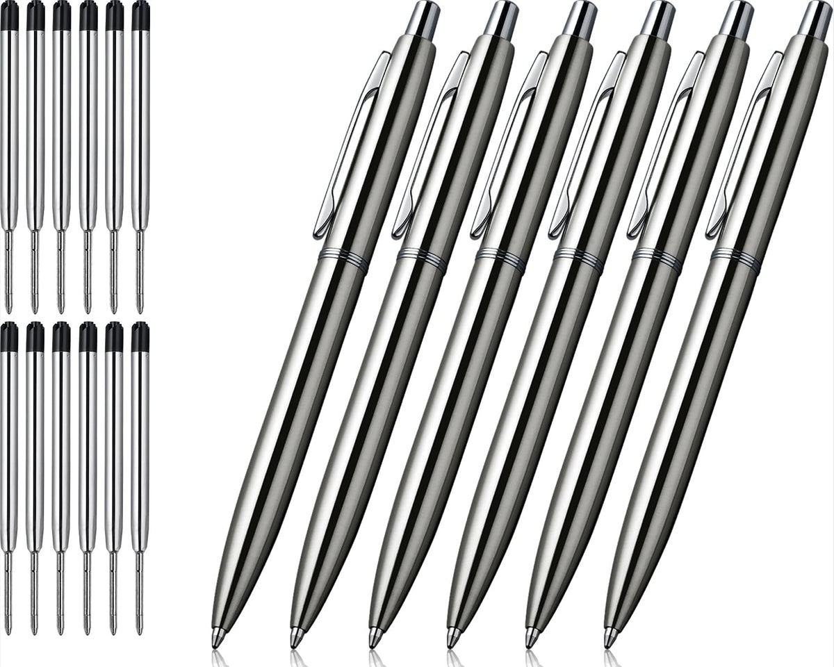 ChaoQ 6 Pcs Retractable Metal Ballpoint Pens, for Gift, Business, Office