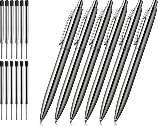ChaoQ 6 Pcs Retractable Metal Ballpoint Pens, for Gift, Business, Office