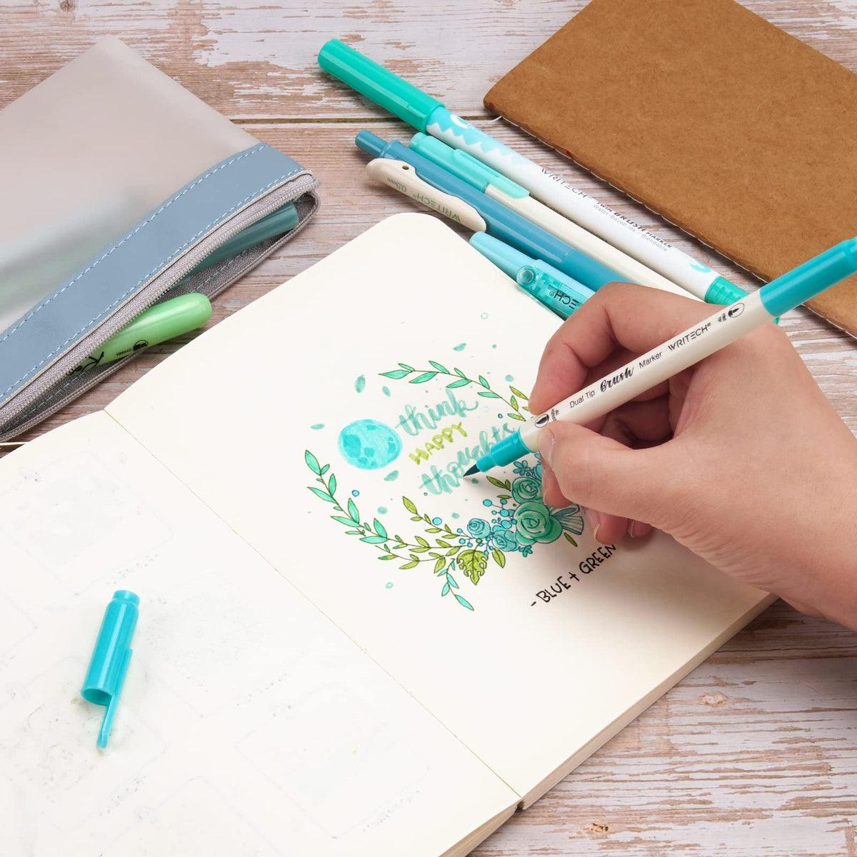 WRITECH Journaling Kit, Gel Ink Pens/Retractable Highlighters/Dual Tip Brush Pens/Fineliner Pens