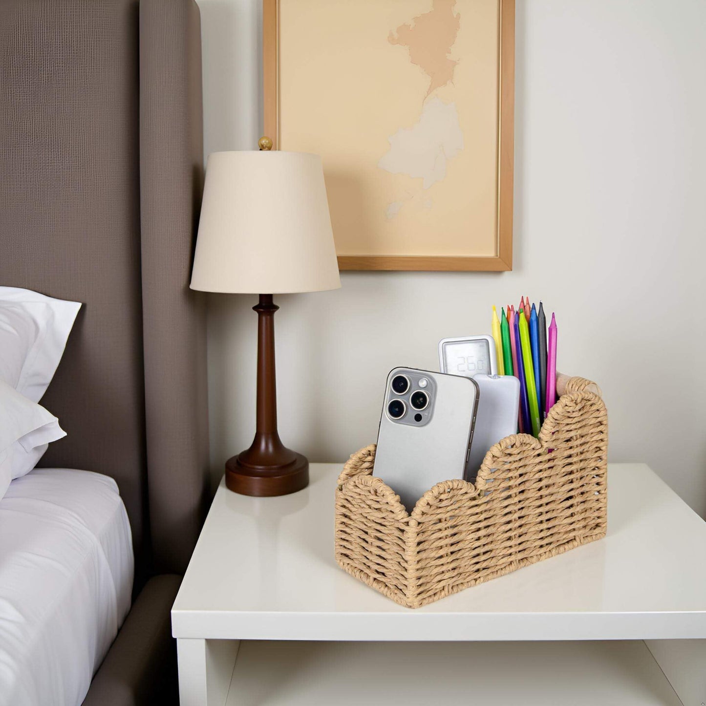 CubesLand Bedside Table Desk Organizer Caddy, Remote Pen&Pencil Holder Cup