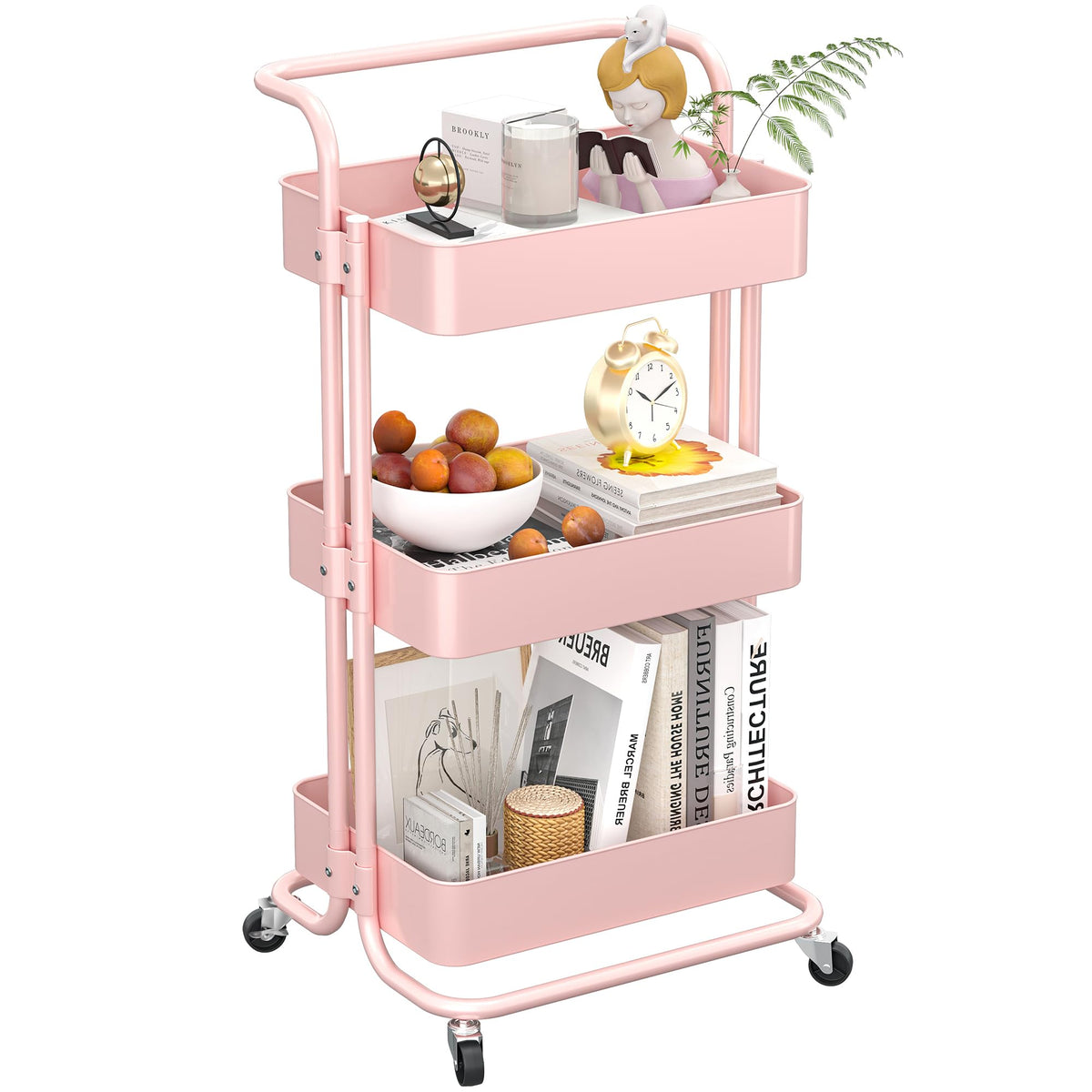 Mzzelry Metal Rolling Storage Cart, 3-Tier Utility Cart with Wheels, Multifunctional Organizer
