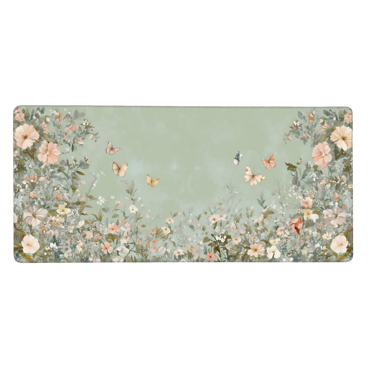 Cute Floral Aesthetic Wildflower Gaming Mouse Pad, Sage Green Macaron Desk Mat with Anti-Slip Base