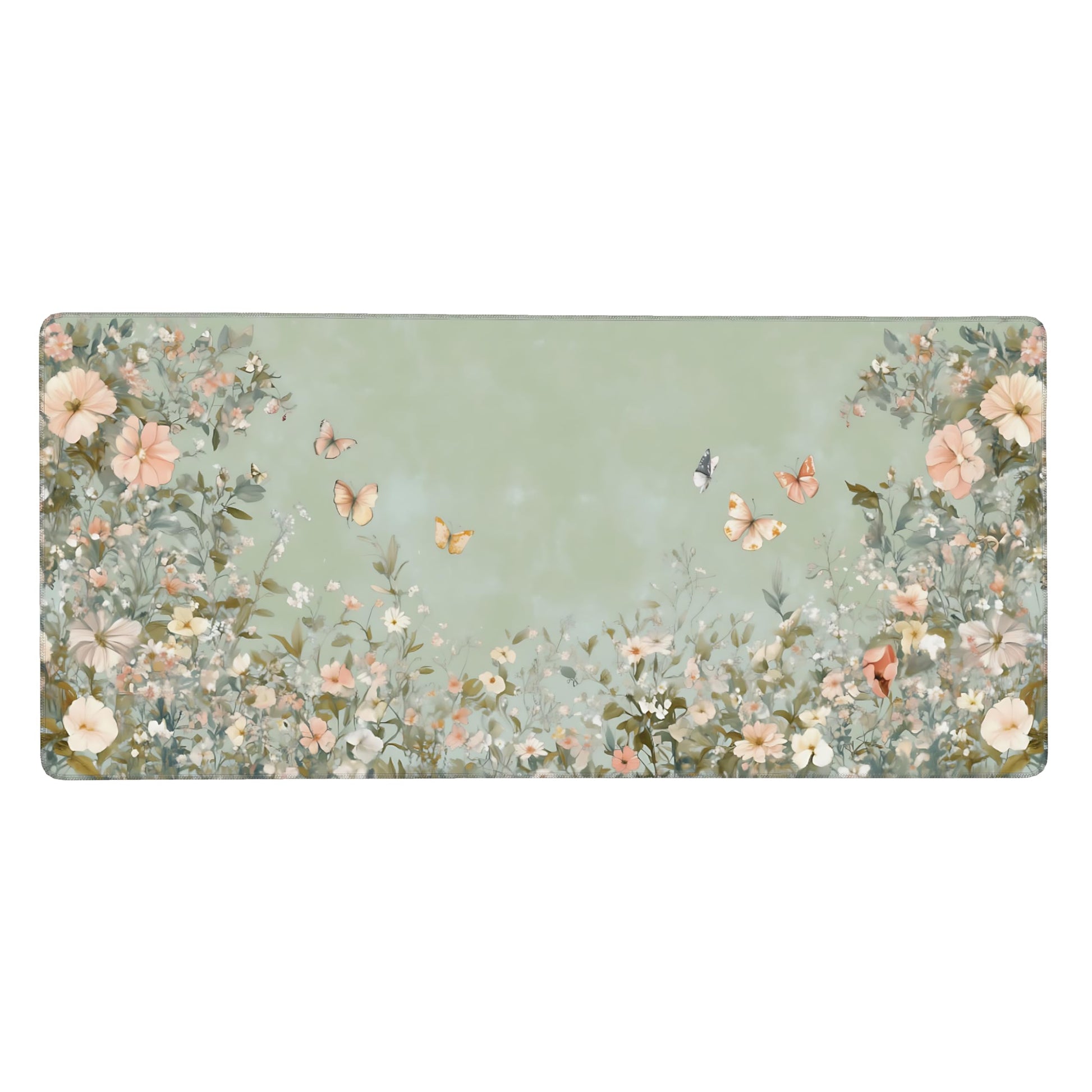 Cute Floral Aesthetic Wildflower Gaming Mouse Pad, Sage Green Macaron Desk Mat with Anti-Slip Base