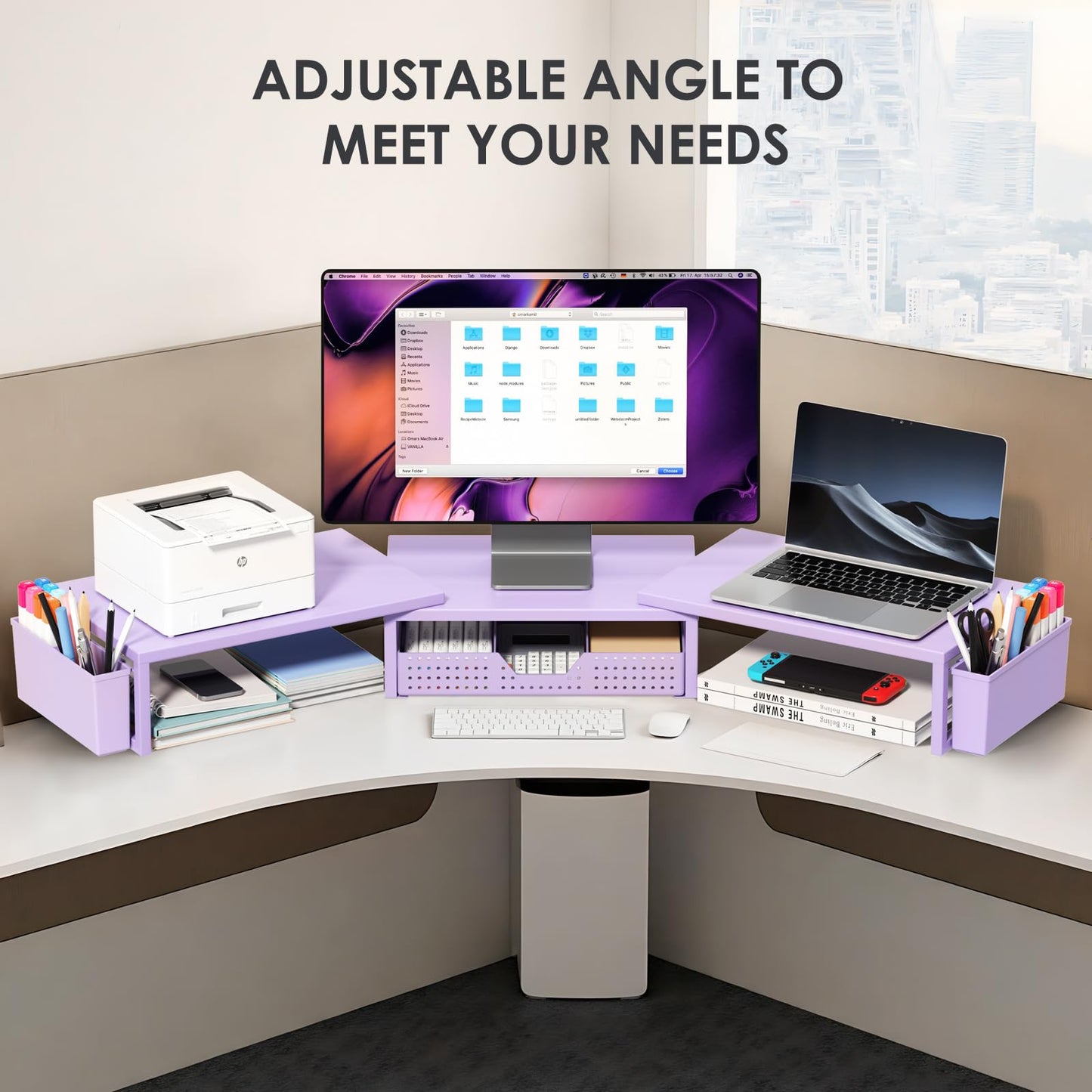 OPNICE Desk Organizers and Accessories, Dual Monitor Stand Riser with Drawer and 2 Pen Holders